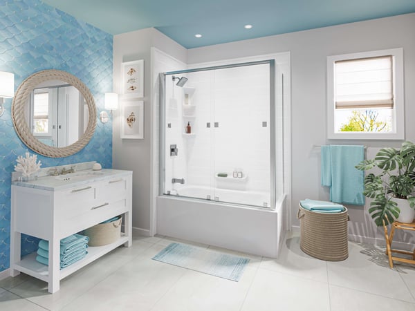 Beachy bathroom with seashell texture