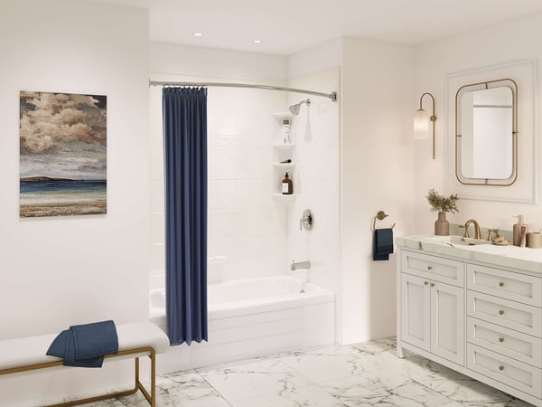 Bathroom with white marble floor