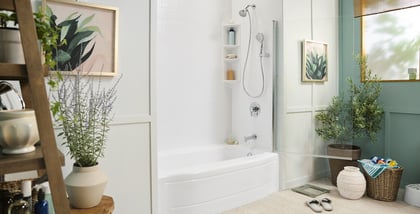 A coastal-inspired bathroom in Long Island